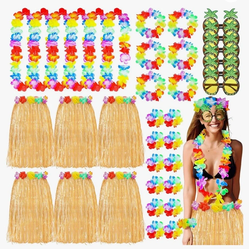Hawaiian Luau Hula Party Decor Decoration Costume Outfit Sets Bundle Lot